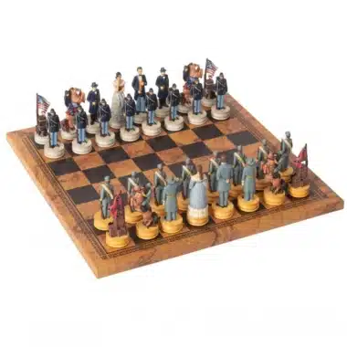 American Civil War II Set Faux Leather World Map Chess Board and American Civil War Chess Pieces