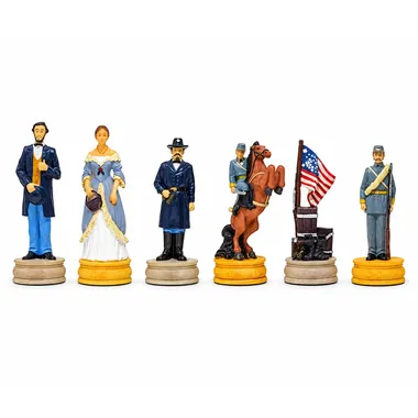 Painted chess pieces depicting American Civil War characters