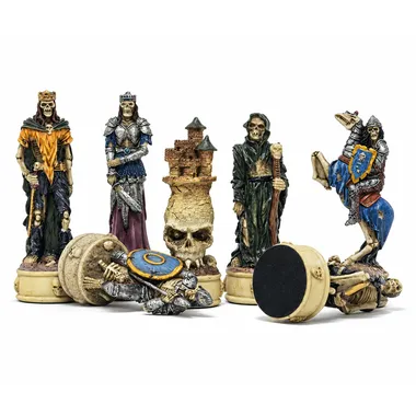 Mort-Vivant IV chess pieces lined up showing skeletal kings, queens and rooks