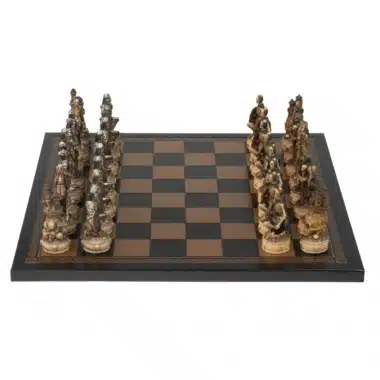 Undead Set: Black Faux Leather Chess Board and Hand-Painted Resin Chess Set