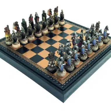 Undead II Set – Black Faux Leather Chess Board with Storage and Hand-Painted Resin Chess Set