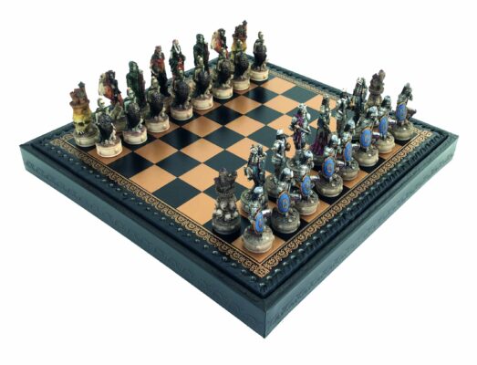Undead Set II Black Faux-Leather Chess Board With Storage and Hand-Painted Resin Chess Set