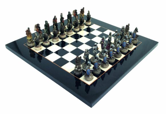 Undead Set IV Black Maple Chess Board and Hand-Painted Resin Chess Set