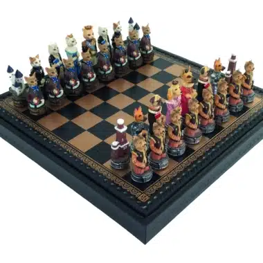 Cats and Dogs Chess Set with Faux Leather Chess Board and Resin Chess Pieces