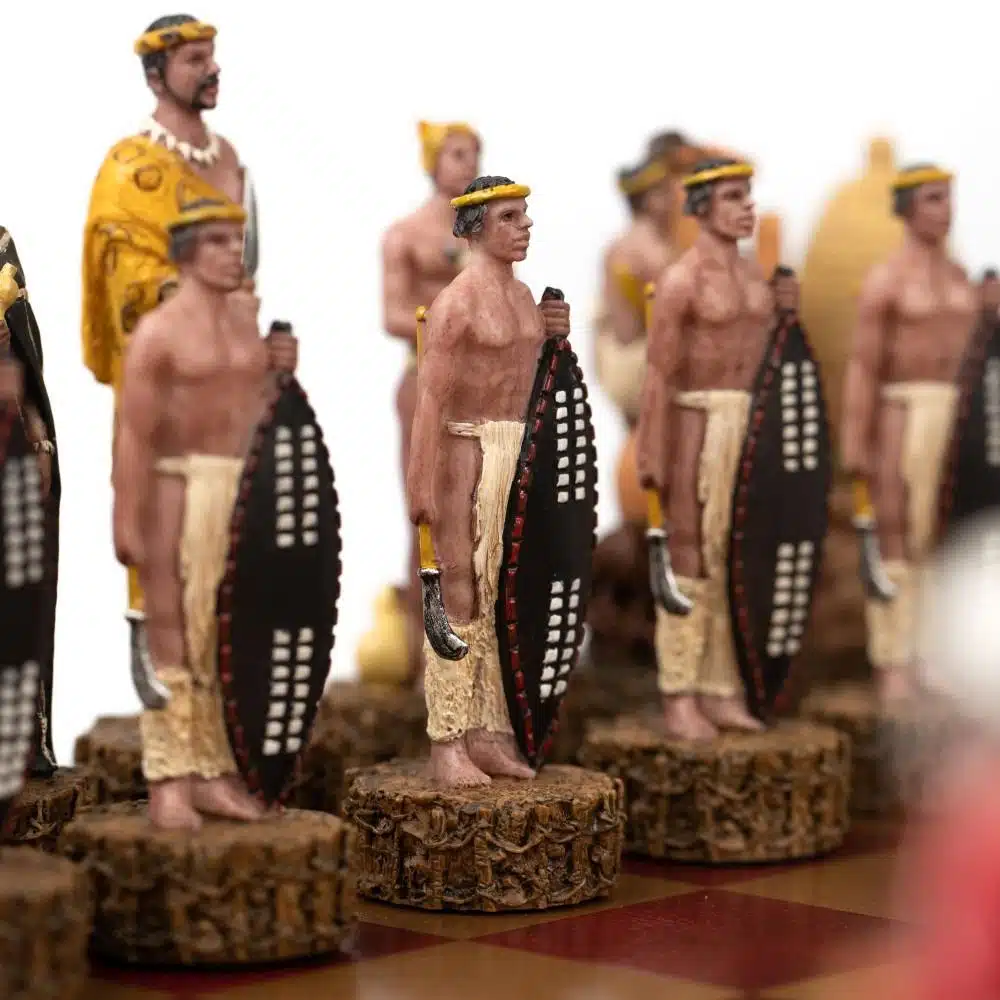 Anglo-Zulu War II Chess Board in Faux Leather with Storage and Hand-Painted Resin Chess Set - Image 3