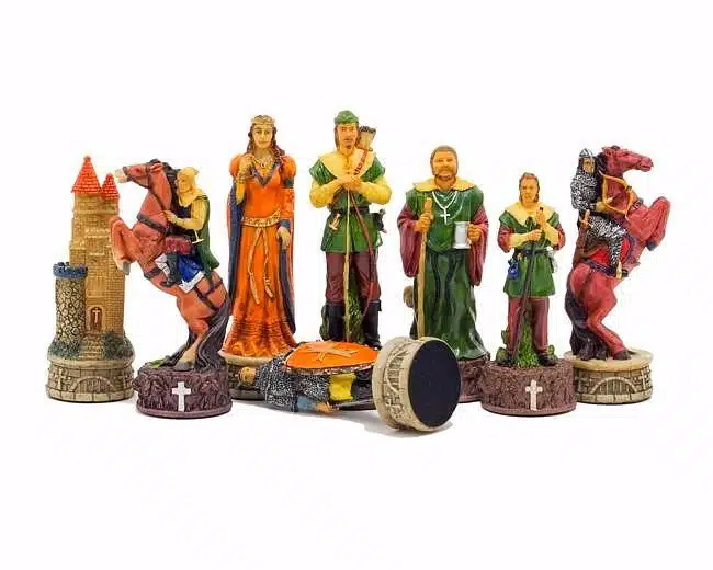 Ensemble "Robin des Bois" Echiquier en Similicuir & Jeu d'Echecs en Résine Peint à la Main