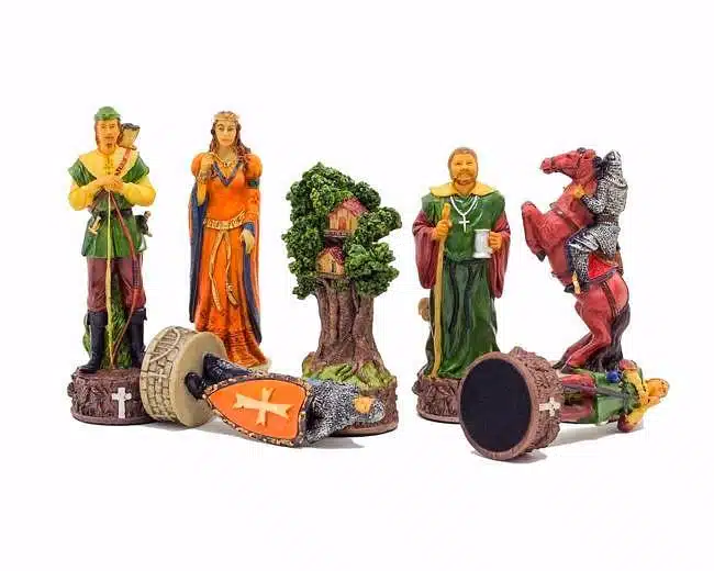 Ensemble "Robin des Bois" Echiquier en Similicuir & Jeu d'Echecs en Résine Peint à la Main