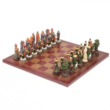 Robin Hood Set Faux-Leather Chess Board & Hand-Painted Resin Chess Set