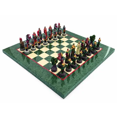 Robin Hood II set, maple and heather chess board with hand-painted pieces