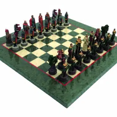 Robin Hood II Set – Maple and Briar Wood Chess Board & Hand-Painted Resin Chess Set