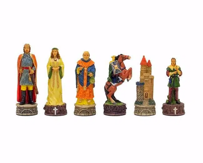 Ensemble "Robin des Bois" Echiquier en Similicuir & Jeu d'Echecs en Résine Peint à la Main