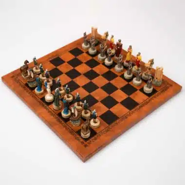 Trojan War Chess Set with Faux Leather Board and Hand-Painted Resin Chess Pieces