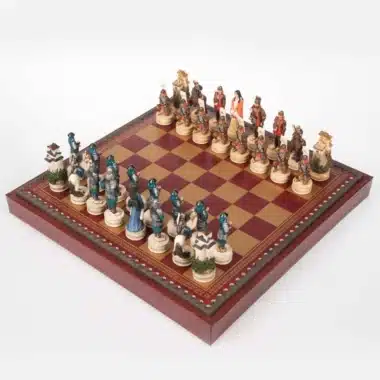 Samurai Set, Storage Chess Board in Faux Leather and Hand-Painted Resin Chess Set