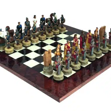 Trojan War Set I Glossy Walnut Burl Chess Board & Resin Chess Set