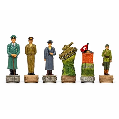 Hitler vs Roosevelt chess set, one side's pieces lined up