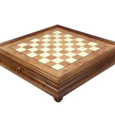Chess Board on Stand in Briar and Elm Wood with Storage Drawer
