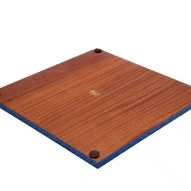 Blue maple wood chess board, view of the varnished wooden back