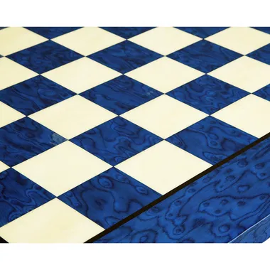 Blue maple wood chess board, close-up detail of the squares