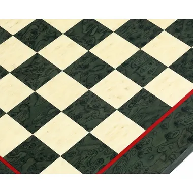 Chess board in green maple wood, close-up of squares diagonally