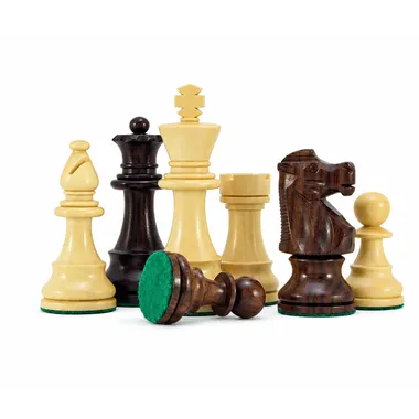 Staunton Chevalier chess pieces in rosewood, close grouping of the figures