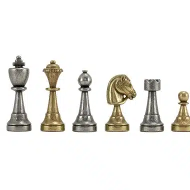 Staunton metal chess set, full line-up of gold and silver pieces