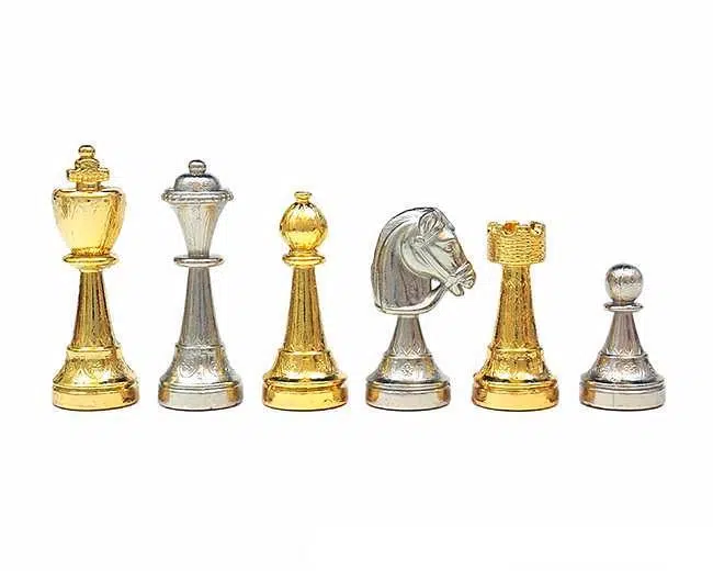Elm and Heather Wood Chess Board & Gold and Silver Plated Metal Chess Set - Image 5