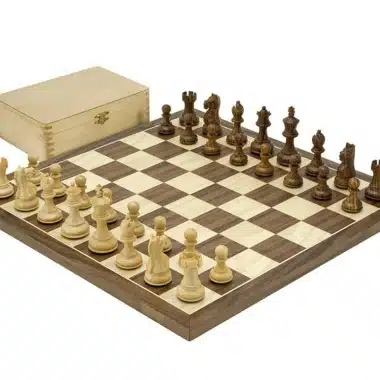 Fierce Knight Brown Chess Set with Walnut and Maple Chess Board, Rosewood Chess Pieces and Boxwood Storage Box
