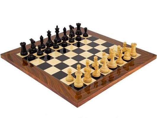 Elegant Set Chess Board in Rosewood Burl and Maple Wood & Chess Set in Ebony Wood