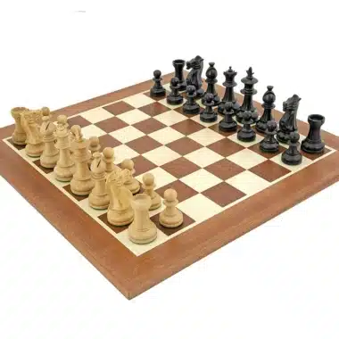 Royal Flower Mahogany and Maple Wood Chess Board Set, Ebonised Boxwood Chess Set