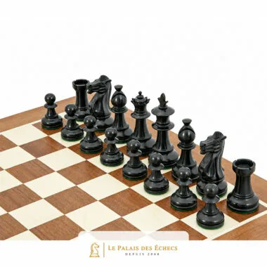 Ebonised boxwood pieces from the Fleur Royale set, close-up of the carved figures