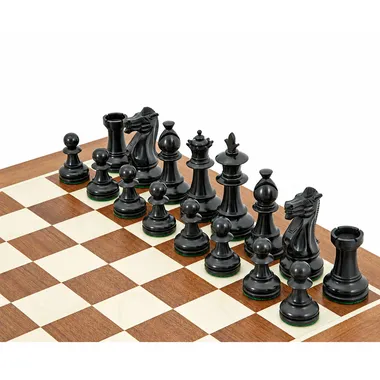 Ebonised boxwood pieces from the Fleur Royale set, close-up of the carved figures