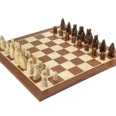 Giant Isle of Lewis Set – Maple and Mahogany Wooden Chess Board and Isle of Lewis Chess Set