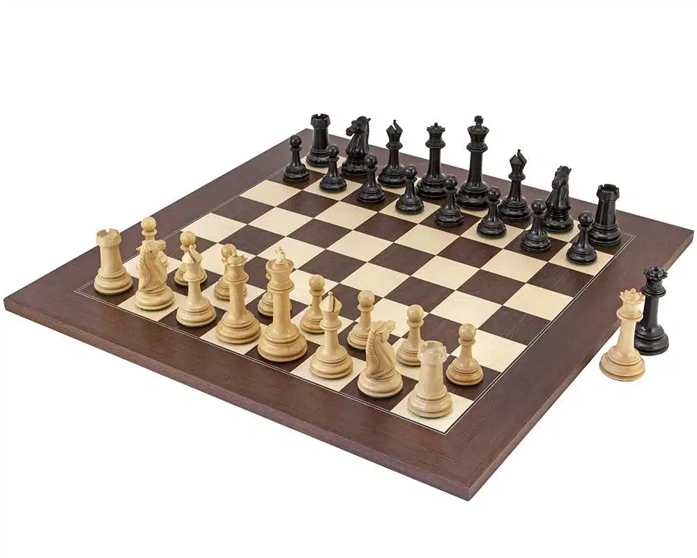 Parthenon II Set: Rosewood and Maple Chess Board & Ebony Wood Chess Set