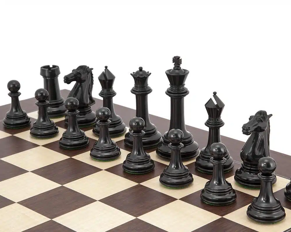 Parthenon II Set: Rosewood and Maple Chess Board & Ebony Wood Chess Set - Image 2