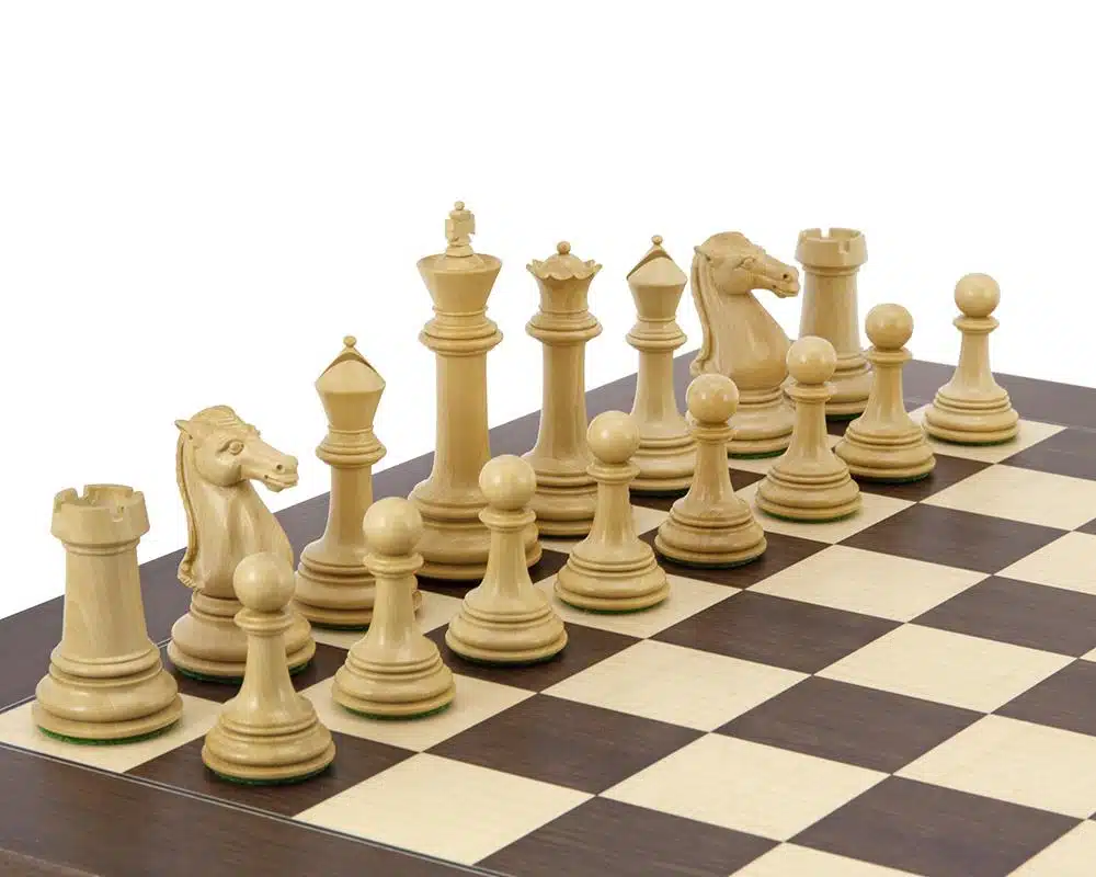 Parthenon II Set: Rosewood and Maple Chess Board & Ebony Wood Chess Set - Image 3