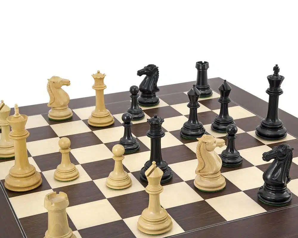 Parthenon II Set: Rosewood and Maple Chess Board & Ebony Wood Chess Set - Image 4