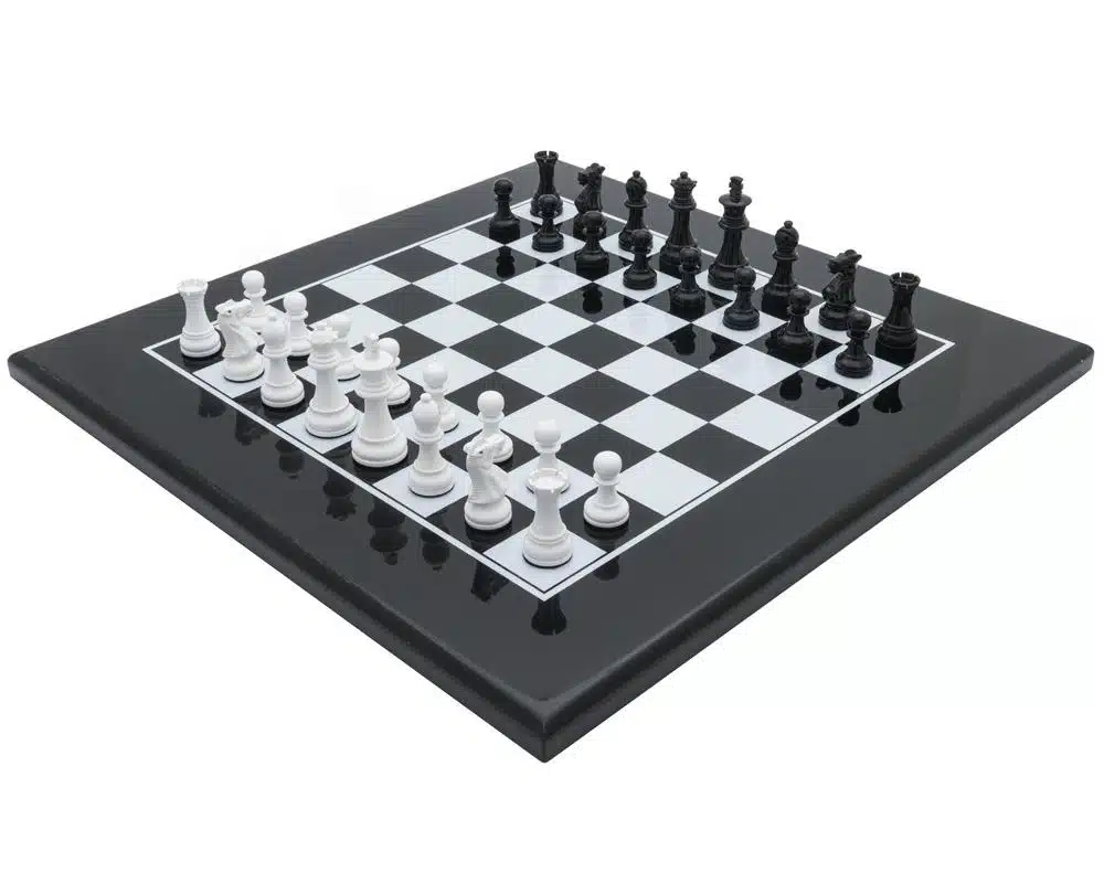 Modern Two-Tone Black and White Wooden Chess Set