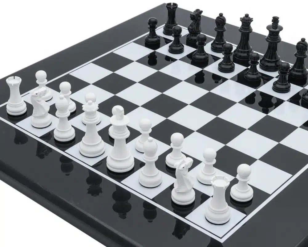 Modern Two-Tone Black and White Wooden Chess Set - Image 3