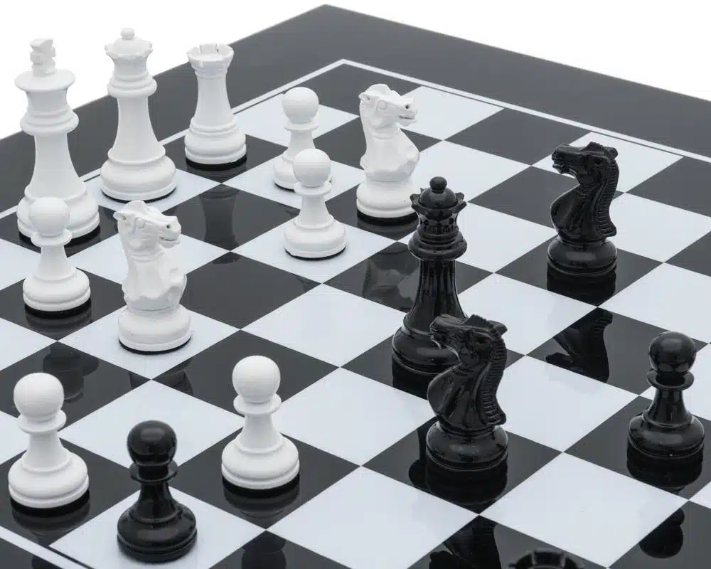 Modern Two-Tone Black and White Wooden Chess Set - Image 2