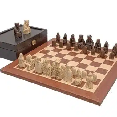 Isle of Lewis Set with Mahogany Chess Board, Isle of Lewis Chess Set and Storage Box