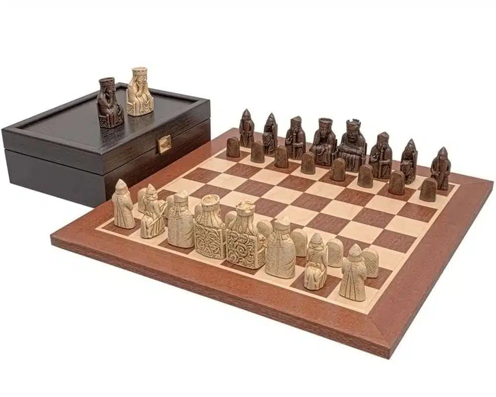 Isle of Lewis Set with Mahogany Chess Board, Isle of Lewis Chess Set and Storage Box