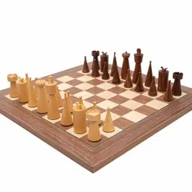 Art Deco II Set – Maple and Walnut Wood Chess Board and Golden Rosewood Chess Set