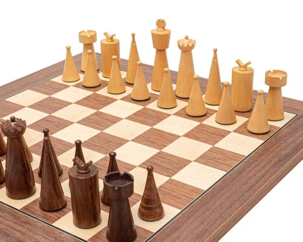 Art Deco II Set – Maple and Walnut Wood Chess Board and Golden Rosewood Chess Set - Image 3