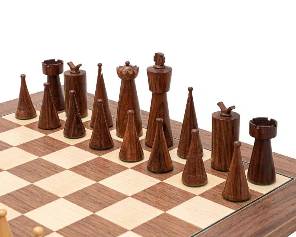Art Deco II Set – Maple and Walnut Wood Chess Board and Golden Rosewood Chess Set - Image 4