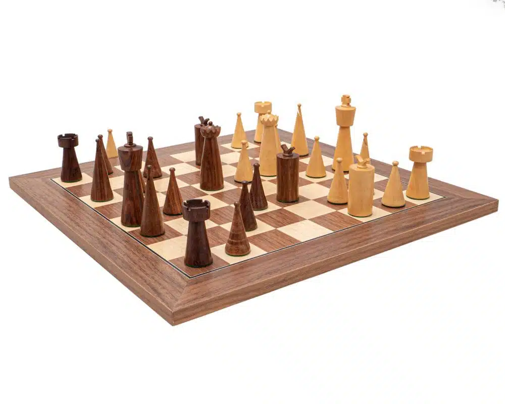Art Deco II Set – Maple and Walnut Wood Chess Board and Golden Rosewood Chess Set - Image 2