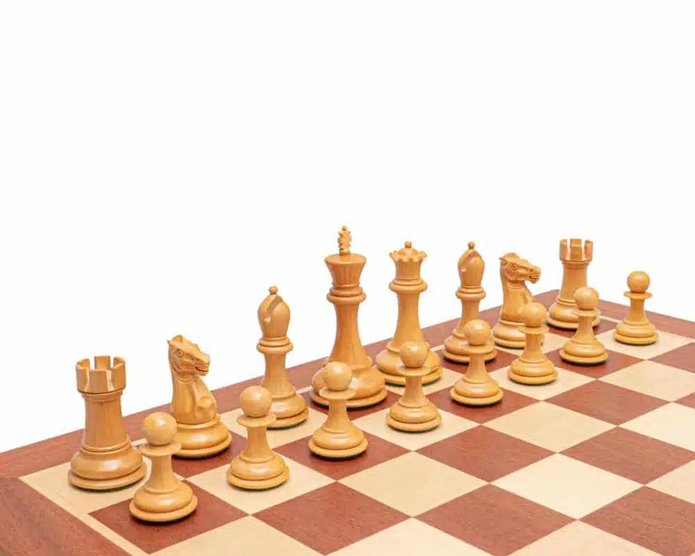 Abbey Set Mahogany and Maple Wood Chess Board and Boxwood and Ebonised Boxwood Chess Set - Image 4