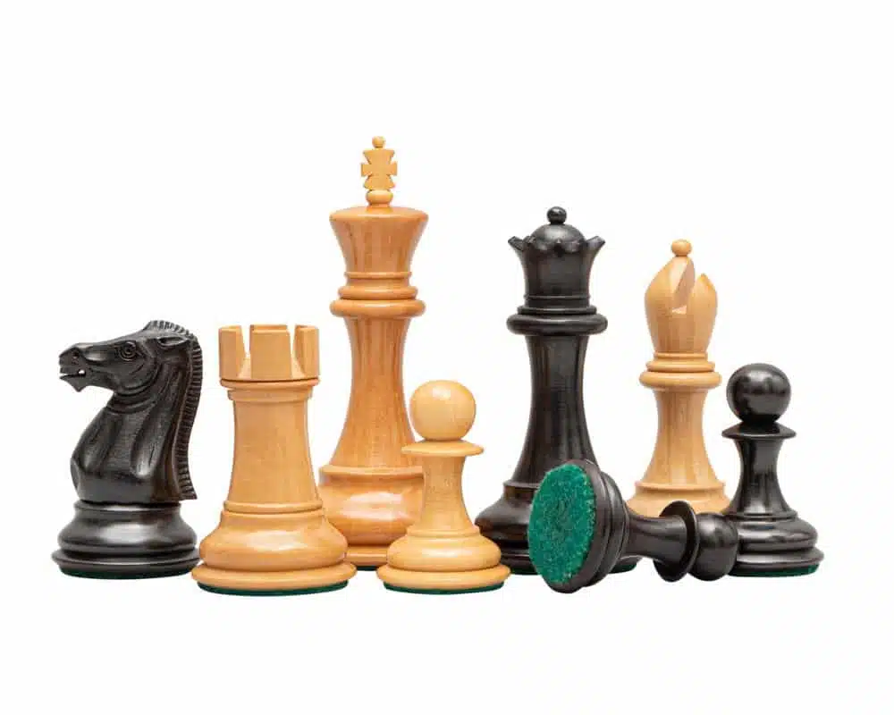 Abbey Set Mahogany and Maple Wood Chess Board and Boxwood and Ebonised Boxwood Chess Set - Image 6