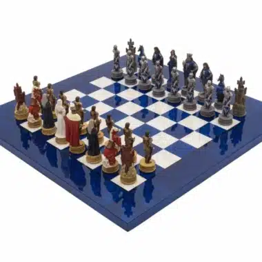 Camelot King Arthur VIII Chess Set with Blue Maple Wood Chess Board and Resin Chess Pieces