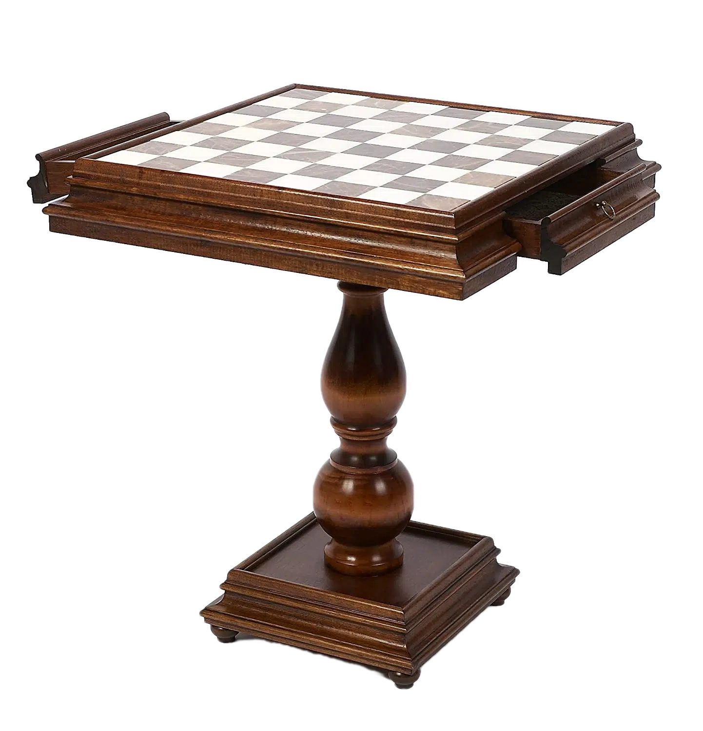 Luxury Chess Table with Storage Drawer in Beech Wood and Carrara Marble and Tuscan Alabaster Playing Surface - Image 2