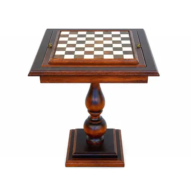 "T&C" Table Beech Wood Chess Board and Storage Compartment with Carrara Marble and Tuscan Alabaster Top